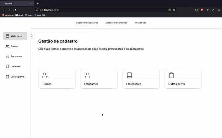 O protótipo navegável da gestão de cadastros