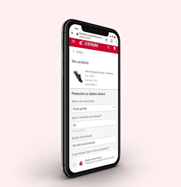 A solicitação no site e no celular